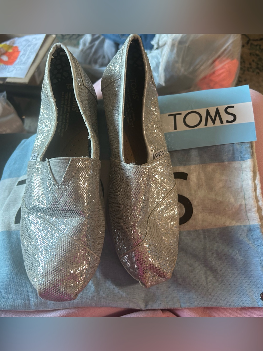 TOMS Women's Silver Glitter Alpargata Slip-On Shoes Size 9